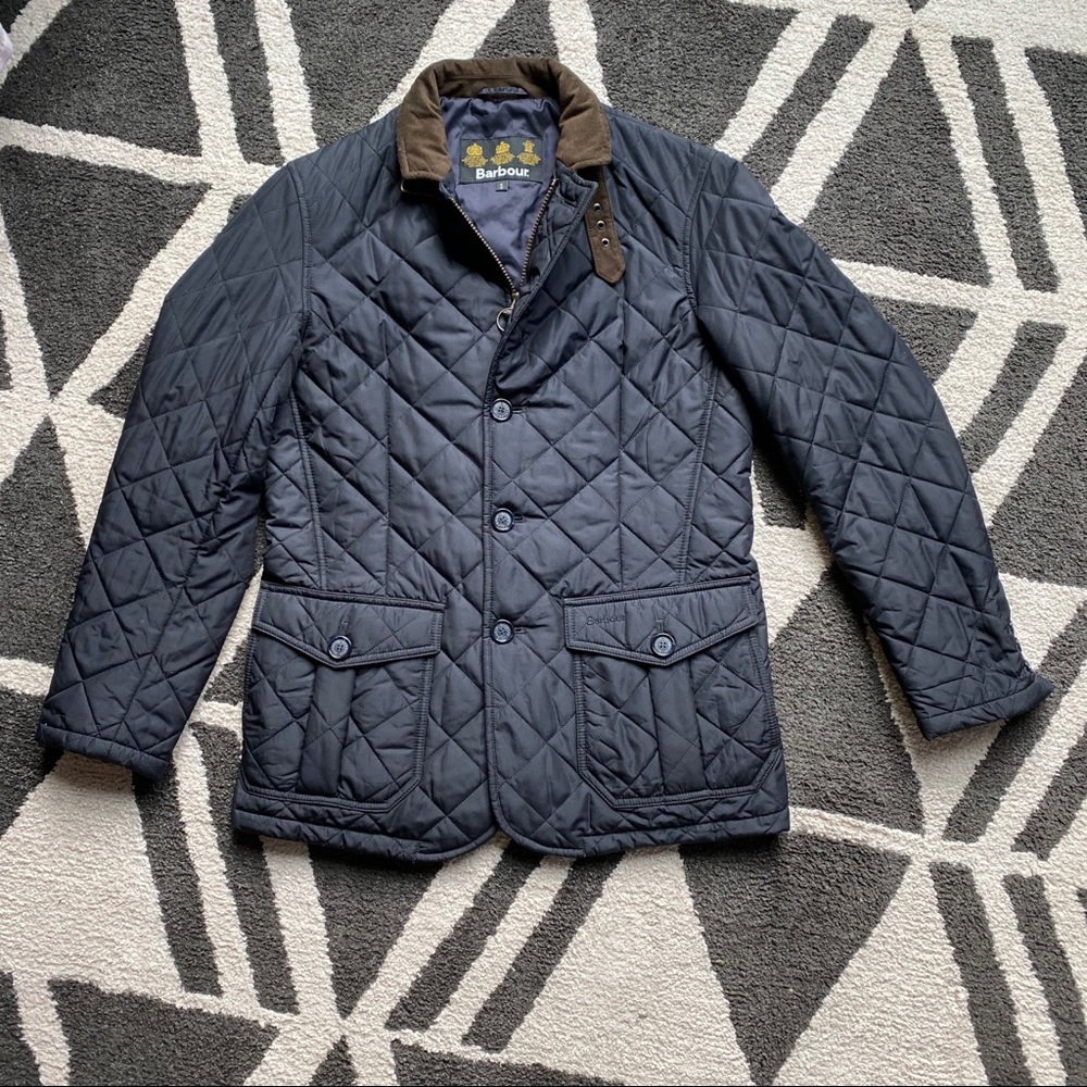 Quilted Jacket Zipper/Button Up Suede Collar